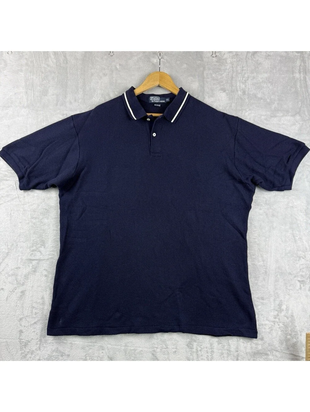 Polo Ralph Lauren Navy Textured Short Sleeve Polo Shirt Men XXL Contrast Collar